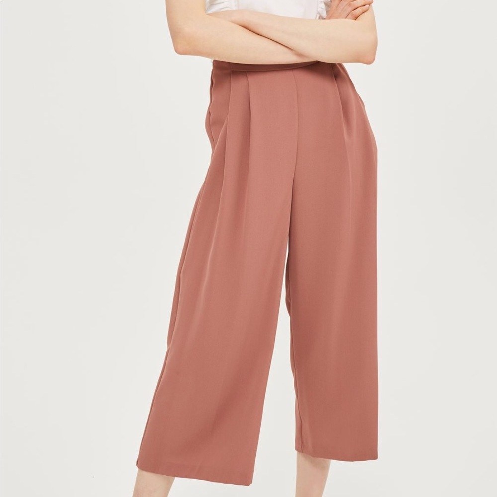 Topshop pink cropped wide leg trousers pants